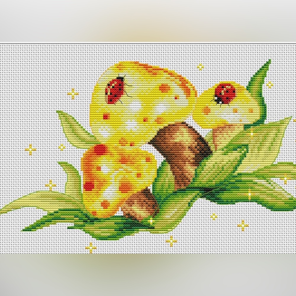 NEW Maydear Cross Stitch Kit for Beginners Mushrooms & Ladybugs Design